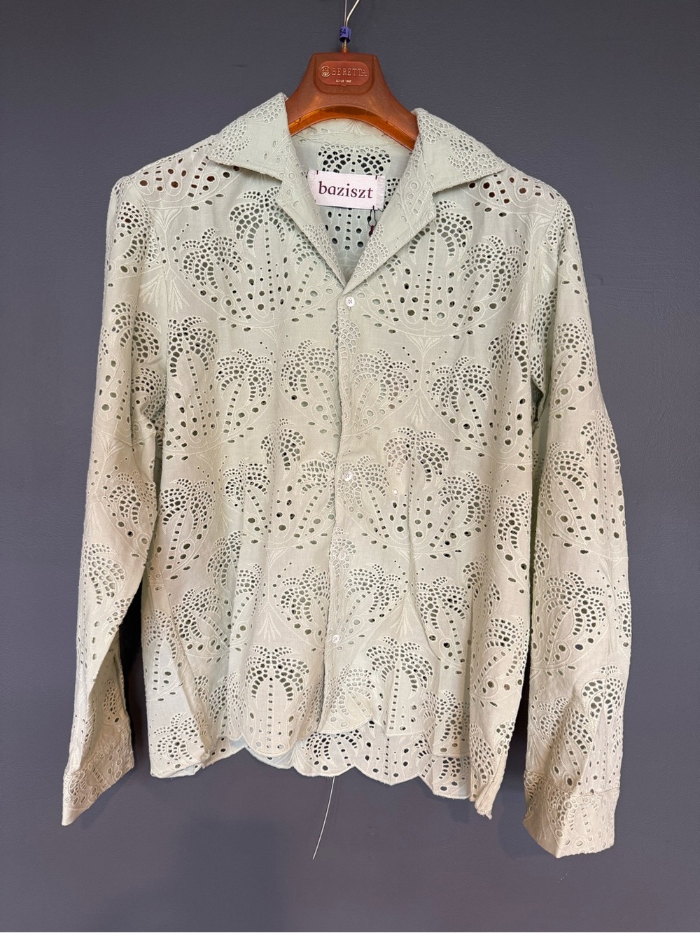 Baziszt Pale Sage Eyelet Button-Up Shirt